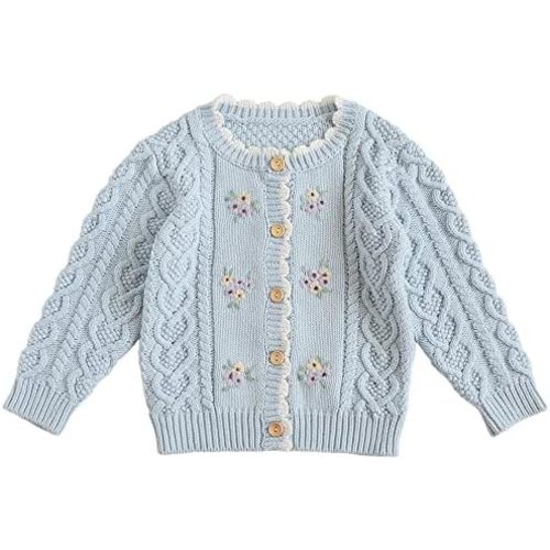 Baby Girls Knitted Cardigan Sweater Crewneck Knit Crochet Button Closure Cardigan Tops Coat Outwear for Toddler