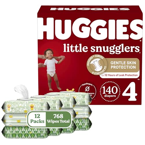 Huggies Little Snugglers Size 4 Baby Diapers + Wipes Bundle: 140 Count Diapers & 768 Count Wipes