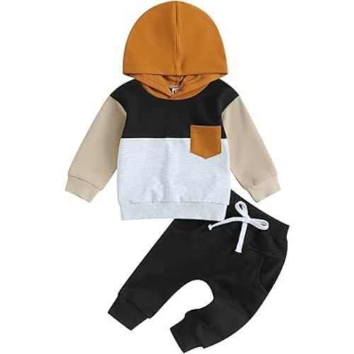 Toddler Baby Boy Clothes Set Long Sleeve Contrast Color Hooded Tops Elastic Pants Cute Infant Newborn Fall Winter Outfit