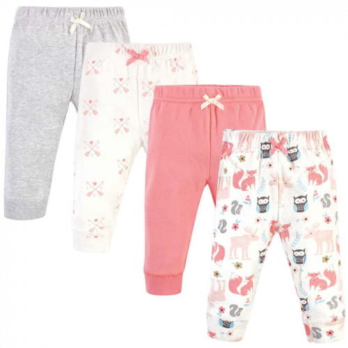 Hudson Baby Infant and Toddler Girl Cotton Pants 4pk, Girl Forest, 0-3 Months