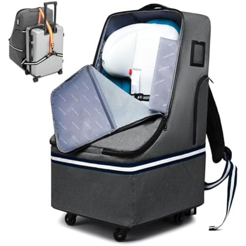 Rolling Car Seat Travel Bag, Padded Carseat Travel Backpack for Airplane,Large Durable Travel Bag with 4 Wheels,Adjustable Shoulder Strap and Waterproof Base Dark Grey