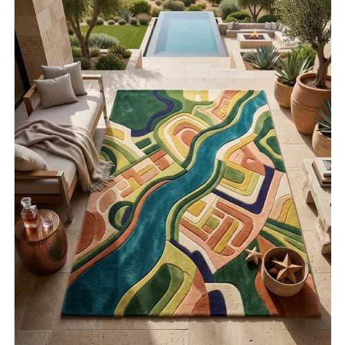 Colorful Abstract Map Rug, Modern Playroom Carpet, Washable Nursery Runnermasroor carpet