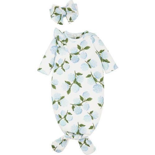Mud Pie Baby Girls Casual Hydrangea Sleeper Gown Set, Blue
