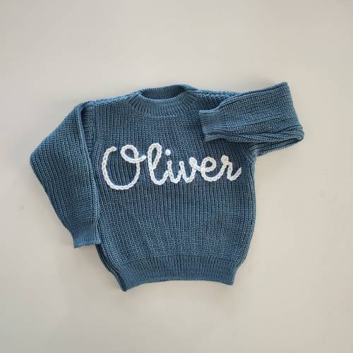 Personalized Baby Name Sweater- Toddler -Hand Embroidered Knit Sweater - Newborn Name Sweater - Custom Knit Sweater- Knit Baby Jumper