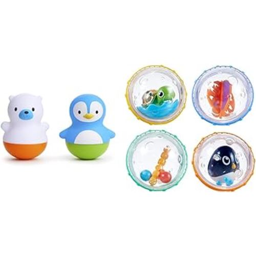 Munchkin® Bath Bobbers Mold Free Baby and Toddler Bath Toy, 6+ Months, Polar Bear/Penguin & ® Float & Play Bubbles™ Baby and Toddler Bath Toy, 4 Count