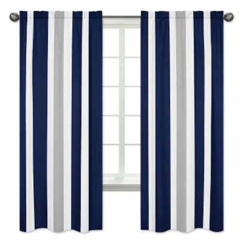 Sweet Jojo Designs Window Curtain Panels 84in. Stripe Blue Grey and White