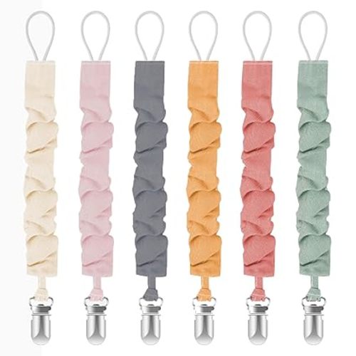 Tender Babe Pacifier Clips for Baby Boys and Girls, Pacifier Holders for Teething Relief and Baby Essentials, Safe for Newborns (6 Pack)