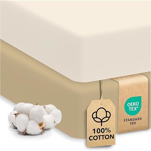 Sweety Fox 2-Pack Crib Sheets - Soft Cotton Jersey Fitted Sheets for Boys and Girls, Mini Crib Sheets, Toddler Bed Sheets (Pecan/Cream)