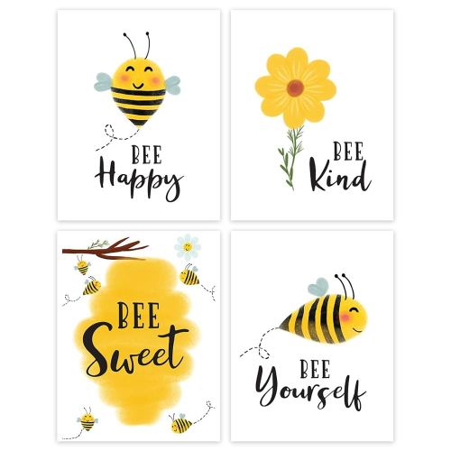 Andaz Press Nursery Kids Room Art Unframed Wall Art Poster Home Decor, 8.5x11-inch, Honey Bee Theme, Bee Kind, Bee Yourself, 4-Pack, No Frames Bumble Bee Poster