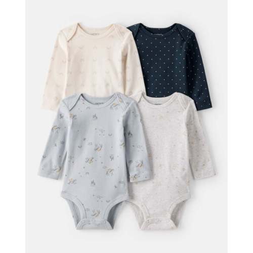 Baby Girl 4-Pack Unicorn, Heart, Star Print Long-Sleeve Multipack Bodysuits - Navy Blue/White - Carter's | Carter's