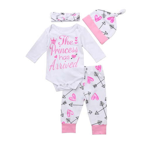 Izhansean 4PCS Newborn Infant Baby Girl Outfit, Romper Bodysuit, Pants Leggings, Pink
