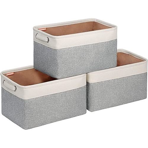 Foldable Storage Bin Collapsible Fabric Storage Basket Cube with Durable Handles Closet Organizer Bins for Organizing Shelves Drawers, Set of 3, 15" x 10" x 9.5", Grey