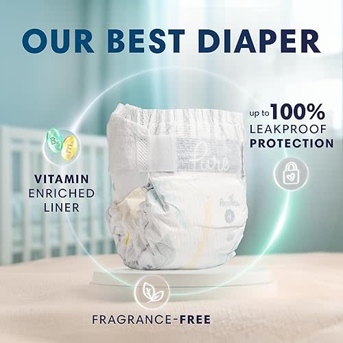 [Size 2] Pampers Baby Diapers - Pure Protection - Size 2, 120 Count, for up to 100% Leakproof, Premium Plant-based Skin Protection