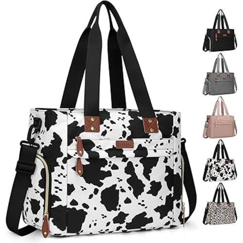 Diaper Bag Tote for Working Mom, Large Travel Diaper Tote for Mom and Dad with 15 Inch Laptop Sleeve, Mommy Maternity Travel Baby Bag for Boys and Girls, Cowprint