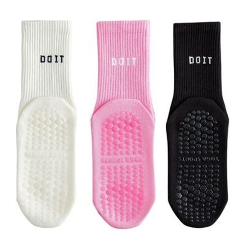 Anna-Kaci 3 Pair Combo Sale Anti Slip Crew Socks with Grip Soles and Ribbed Cuffs in Multiple Color Options - 3 pcs-A