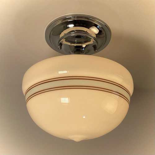 New Robin’s Egg Blue Striped Schoolhouse Semi-Flush Light