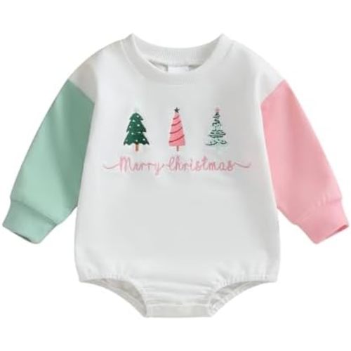 ZAXARRA Newborn Baby My First Christmas Outfit Girl Boy Christmas Clothes Cute Santa Sweatshirt Bubble Romper for Fall Winter