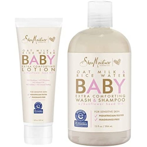 SheaMoisture Baby Wash and Shampoo, and Baby Lotion For Dry Skin and Sensitive Skin Oat Milk and Rice Water Baby Care With Shea Butter 21 oz 2 Count
