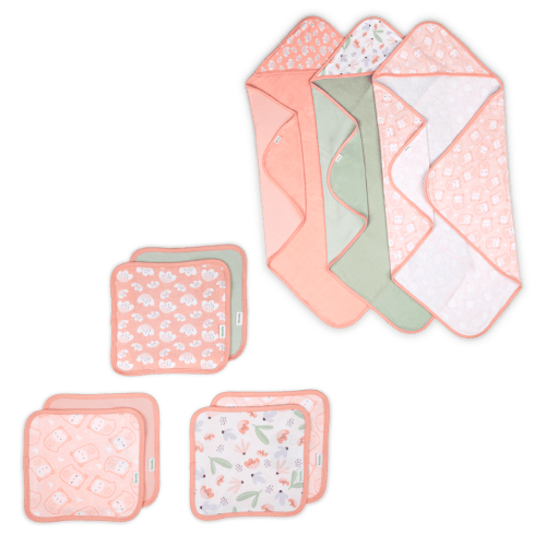 Ingenuity Clean & Cuddly 3-Pack Hooded Bath Towels - Edi & Clean & Cuddly 6-Pack Terry Washcloth Set - Edi