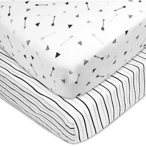American Baby Company 2 Pack 100% Natural Cotton Fitted Crib Sheets 52" x 28" - Soft, Breathable, Hypoallergenic & Gentle Toddler Bed Sheets, Silver Black Arrow and Stripes, Neutral for Boys & Girls