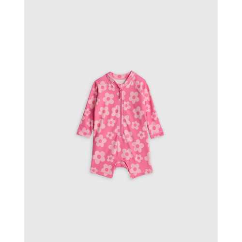 Girls Long Sleeve Zip-Up Rash Guard One-Piece