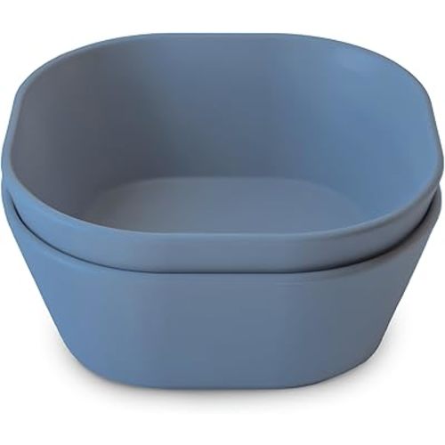 mushie Square Dinnerware Bowls for Kids | Made in Denmark, Set of 2 (Twilight Blue)