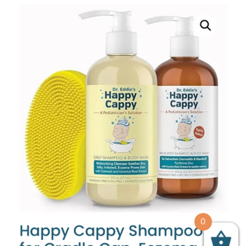 Happy Cappy Shampoo for Cradle Cap, Eczema, and Cradle Cap Brush (1 Medicated shampoo + 1 Daily Shampoo + 1 Cradle Cap Brush)