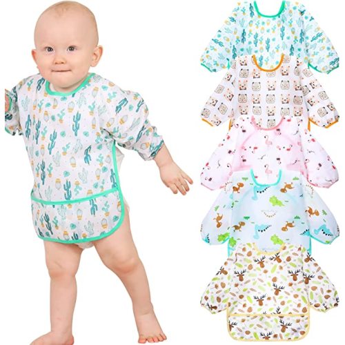 Lictin 5 Pcs Waterproof Long-sleeved Bibs, Baby Smock, Toddler Sleeved Bibs, Bibs with Sleeves Adjustable Neckline for Babies : Amazon.ca: Baby
