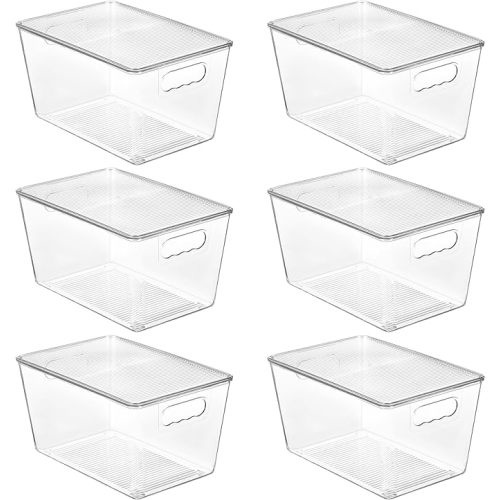 Vtopmart 6 Pack Clear Stackable Storage Bins with Lids, Large Plastic Containers with Handle for Pantry Organizer and Storage,Perfect for Bathroom,Cabinet,Kitchen,Fridge,Closet Organization