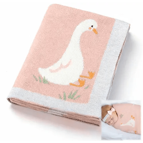 Silly Goose Baby Blanket Cute 100% Knitted Cotton Swaddle Cover Receiving Nursery Baby Shower Goose Gift for Newborn Swaddle Infant Crib Receiving Strollerelty(Red)