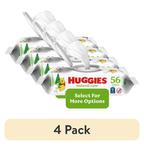 (4 pack) Huggies Natural Care Sensitive Baby Wipes, Unscented, 1 Flip-Top Pack, 56 Total Ct (Select for More)