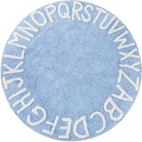 ABC Rug for Kids Room Circle Nursery Rug for Baby Boy and Girl - Neutral Cotton Alphabet Rug Round Kids Rug Toddler Playroom Rug, Letter Reading Carpet 47 Inches