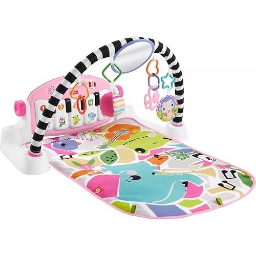Fisher-Price Glow & Grow Kick and Play Gym - Pink Baby Playmat with 4 Ways to Play, Smart Stages Learning, 10 Linkable Toys, and Removable Piano for Newborn and Up