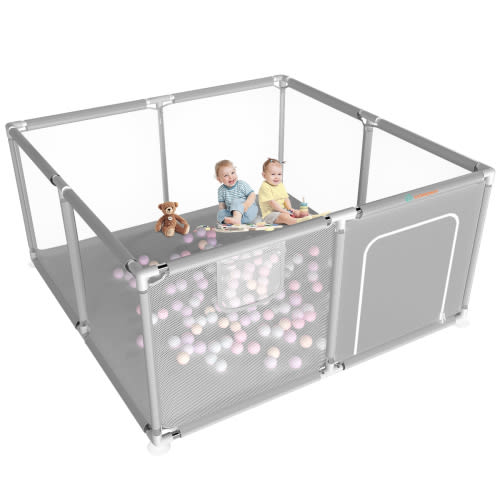 Baby Playpen, Outdoor Play Yard, Portable Play Yard 4-Panel- Baby Safety Playpen for Infant Toddler,Grey