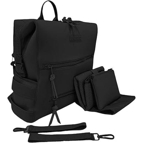 Neoprene Diaper Bag, Minimalist Backpack Diaper Bag with Pouch, Changing Pad, and Stroller Straps, Water Resistant and Lightweight Dad Diaper Bag, Diaper Bag Backpack, Black