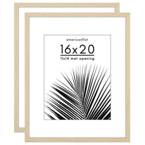 Americanflat 2 Pack of 16x20 Frames with 11x14 Mat - Plexiglass Cover - Natural Oak