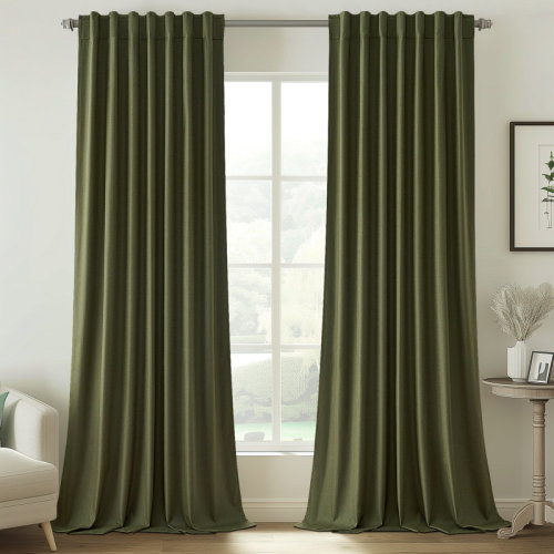 Latitude Run® Dennan 100% Blackout Thermal Insulated Linen Drapes,Back Tab Hooks Drapes (Set of 2,With Hooks) & Reviews | Wayfair