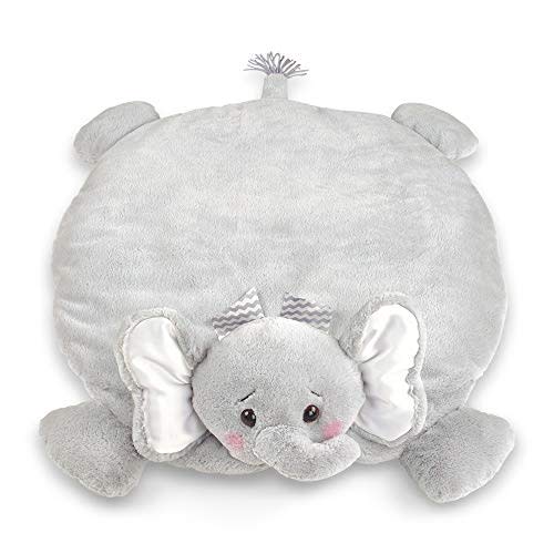 Bearington Baby Lil’ Spout Tummy Time Mat, 30 x 30 Inch Elephant Plush Stuffed Animal Blanket, Baby Elephant Nursery Décor