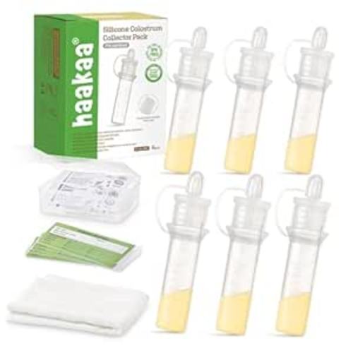 haakaa Colostrum Collector with Storage Case Set, Included 1 pc Reusable Cotton Wipe and Storage Box (0.1oz/4ml, 6 pcs)