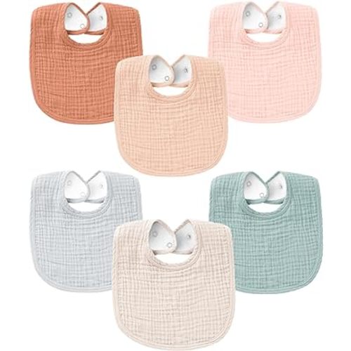 Konssy Muslin Baby Bibs for Boys Girls 6 Pack, 100% Cotton Baby Bib for Drooling and Teething, Absorbent Bandana Bibs