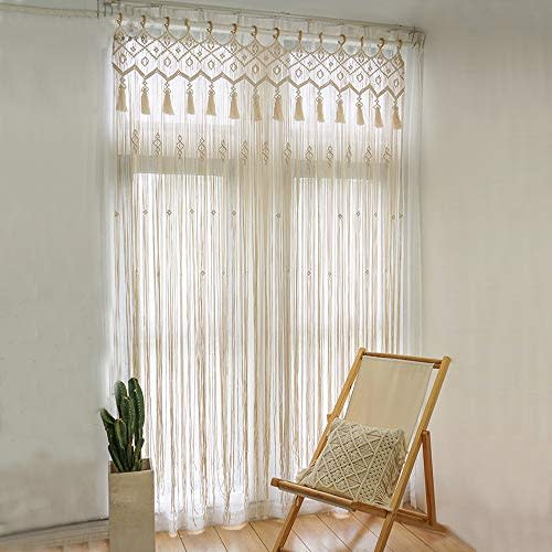 NANSHINE Macrame Curtain Window Door Curtains Handmade Boho Woven Curtains Wall Hanging Bohemian Decor for Window Doorway Closet Wedding Backdrop Arch Bedroom Living Room,1 Panel 33.5" Wx79 L