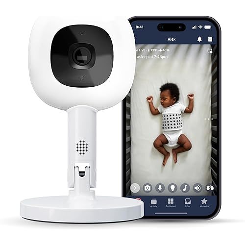 Nanit Pro Smart Baby Monitor & Flex Stand - 1080p Secure Wi-Fi Video Camera, Sensor-Free Sleep Breathing Motion Tracker, 2-Way Audio, Sound Alerts, Night Vision, and Band White