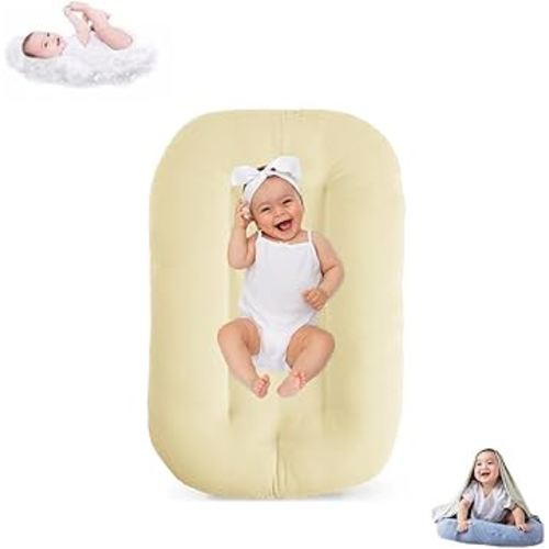 Baby Lounger for Infants Babies 0-12 Months, Bionic Organic Lounger, Soft Cotton Breathable Infant Floor Seats & Loungers for Newborn Baby Shower Gifts (Yellow)