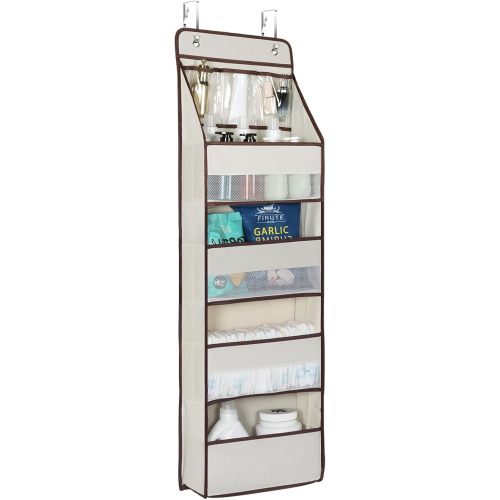 Univivi Door Hanging Organizer Nursery Closet Cabinet Baby Storage with 4 Large Pockets and 3 Small PVC Pockets for Cosmetics, Toys and Sundries (Beige)