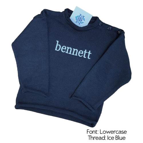 Rollneck Sweater with Button Shoulder and Monogram - Sizes 6m-5T - Child's Sweater - Baby Sweater