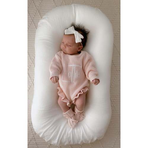 RIBBED LEG FRILL ROMPER - BABY PINK