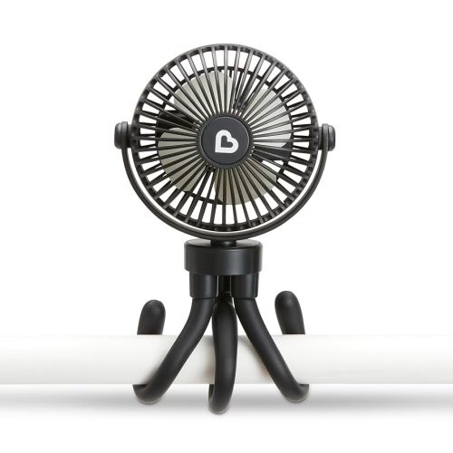 Munchkin Stroller Fan - Portable Fan for Travel, Baby Gear Accessory with 4 Speeds, Flexible Clip-on Leg Attachment, Rechargeable Battery, Black with Multicolored LED Lights