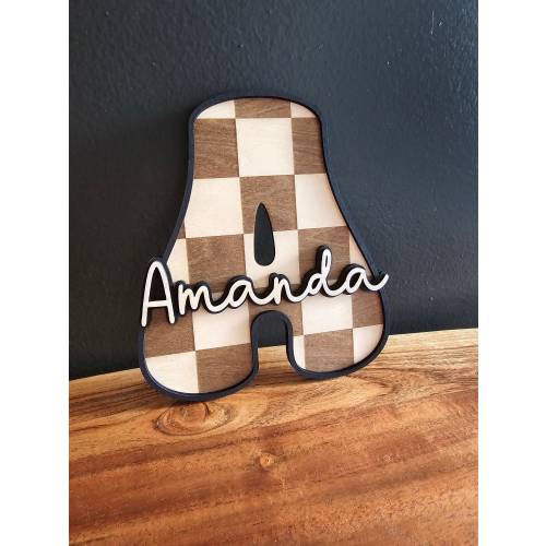 Wood Nursery Letters, Checkered Initial, Boho Name Sign, Groovy Kids Room, Kids Retro Door Sign, Girls Room Sign, Boys Room Decor