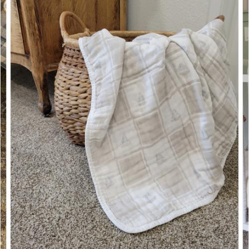 Quilted Sailboats 6 Layer Gauze Blanket