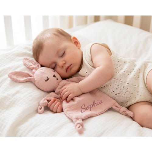 Personalized Muslin Baby Comforter Set: Embroidered Name,Security Blanket